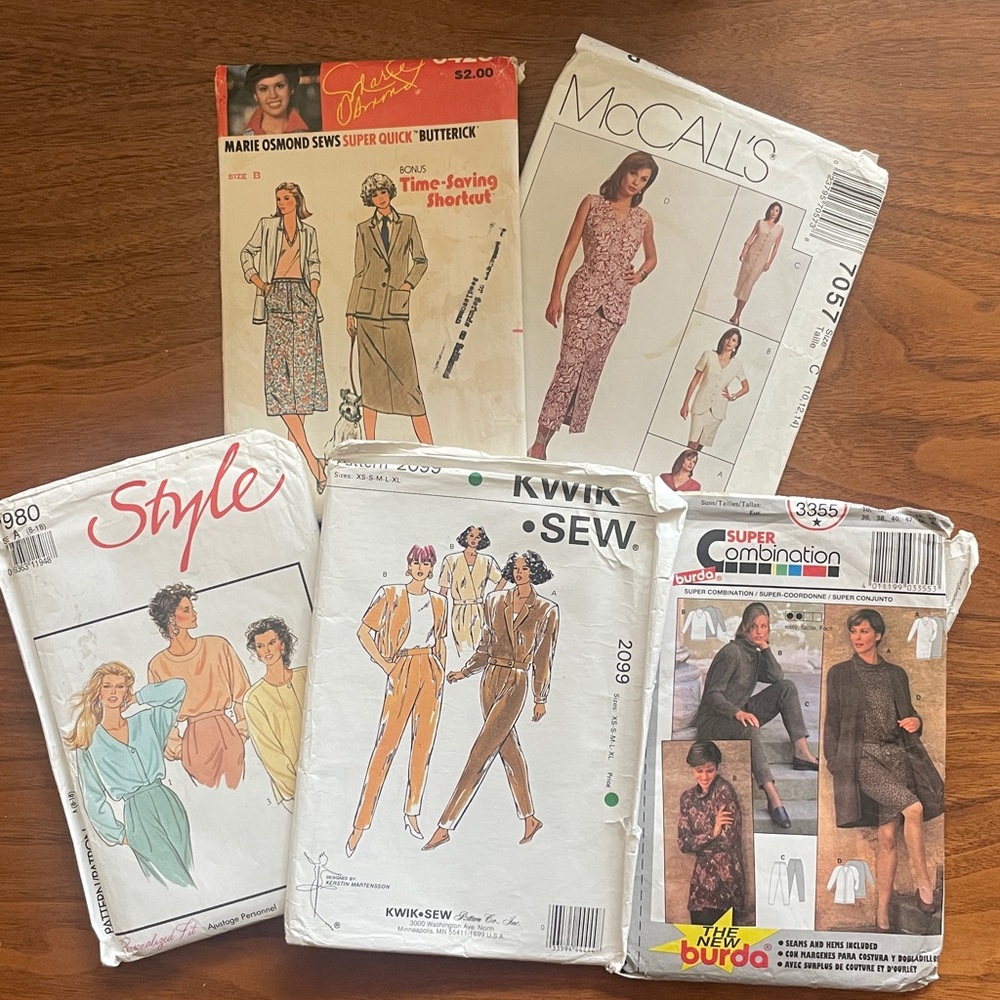 5 Vintage Sewing Patterns 1980s/90s Lot S/M